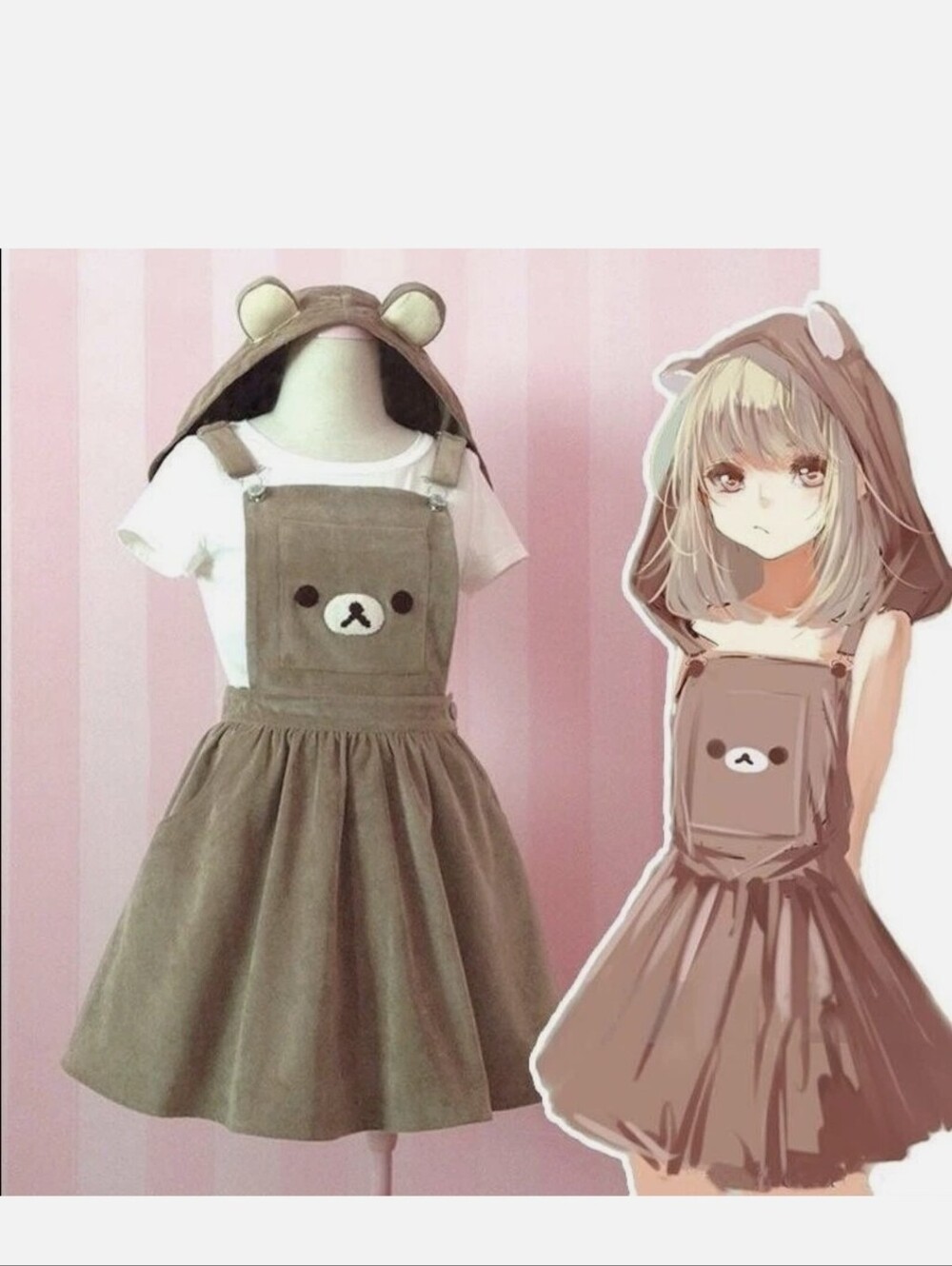 Brown Bear Hooded Pinafore Dress  Sz.S
